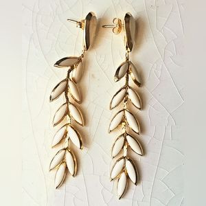 HOST PICK! Ivory colored enamel leaf stem dangle earrings
